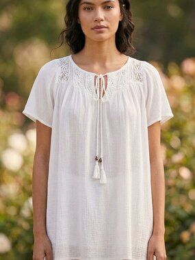 Winter Lennon White Oversized Boho Short Sleeve Tunic